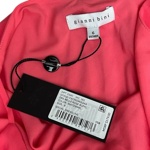 NWT Gianni Bini Sz 6 Y2K Pink Chiffon Ruffle Asymmetric Fairy Bias Cut Dress - Picture 9 of 11